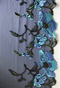 Вышивка на сетке темно-синий/бирюзовый, ширина 20 см, эластичная, правая