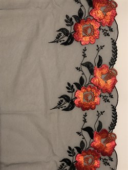 Вышивка на сетке черный/цветы, неэластичная, 25 см ширина, левая - фото 6407