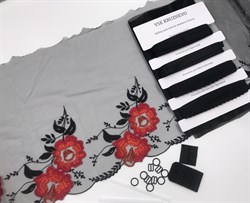 Набор с вышивкой на сетке черный/кр.цветы - фото 6564