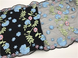 Вышивка на сетке черный/цветы, неэластичная, ширина 25 см 2883 - фото 7415