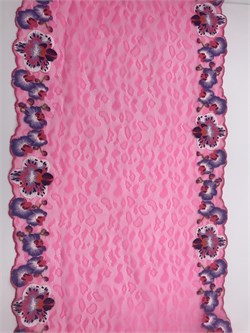 Вышивка на сетке неэластичная, фуксия, ширина 28 см, неэластичная 2889