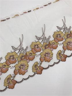 Вышивка на сетке молочная/желтые цветы, ширина 21 см, неэластичная, правая сторона 2893