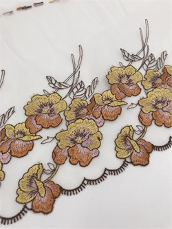 Вышивка на сетке молочная/желтые цветы, ширина 21 см, неэластичная, левая сторона 2894