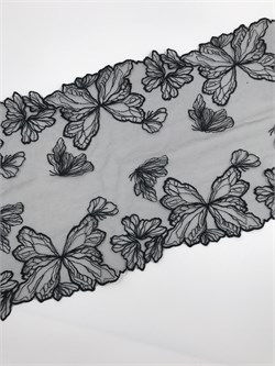 Вышивка на сетке, черная/бабочки, ширина 22 см, неэластичная 2897