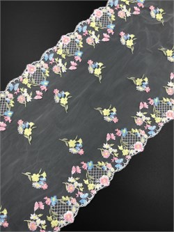 Вышивка на сетке молочный/розовый/голубой, ширина 24 см, неэластичная 2902