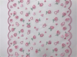 Вышивка на сетке розовая/цветочки, ширина 22 см, неэластичная 2905