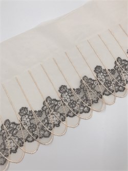 Вышивка на сетке бежевый/черный, ширина 21 см, неэластичная, правая сторона 2910