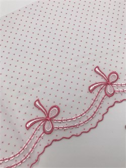 Вышивка на сетке белый/розовые бантики, ширина 17 см, неэластичная, левая сторона 2923