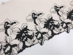 Вышивка на сетке неэластичная бежевый/черные цветы, левая