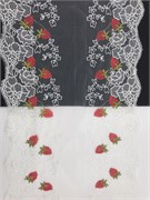 Вышивка на сетке молочный/ягоды, неэластичная, ширина 28 см 2882