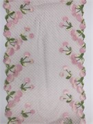 Вышивка на сетке розовые вишни/молочный, ширина  24 см, неэластичная 2890