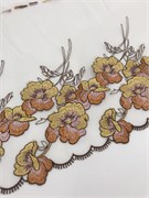 Вышивка на сетке молочная/желтые цветы, ширина 21 см, неэластичная, левая сторона 2894