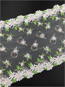 Вышивка на сетке ромашки/зеленый/белый, ширина 23 см, неэластичная 2920