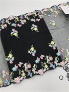 Вышивка на сетке черный/розовый/желтый, ширина 24 см, неэластичная 2921